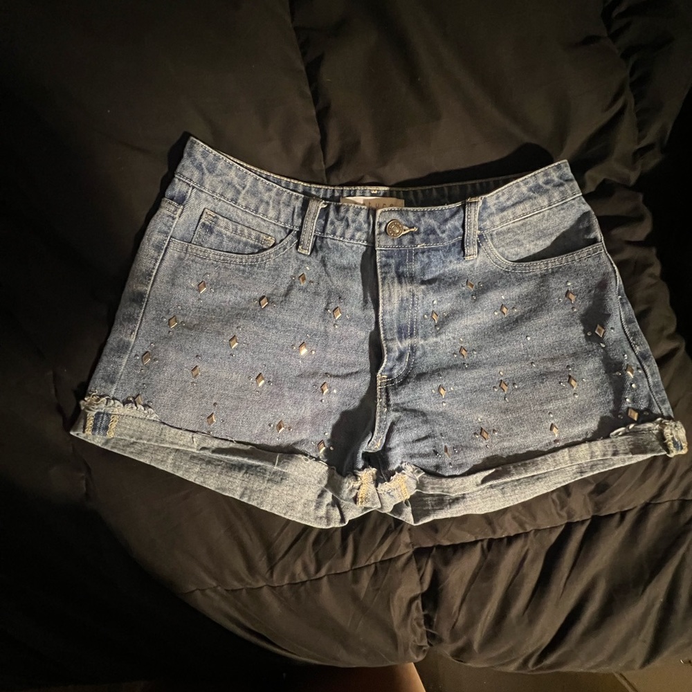 Studded denim shorts